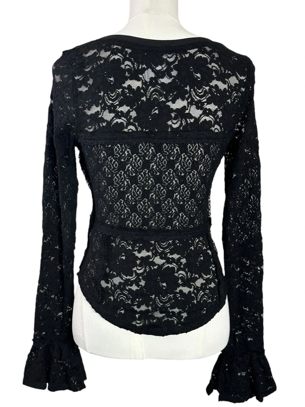 Free People Witchy Victorian Sheer Lace Flared Long Sleeve Top Black Small NWT